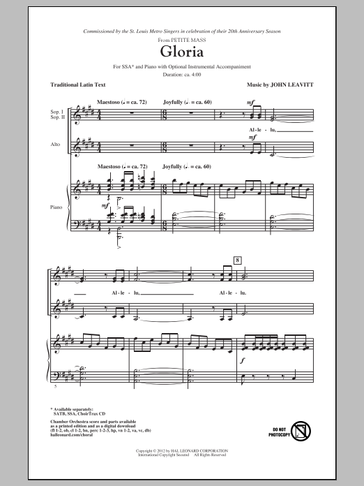 Download John Leavitt Gloria Sheet Music and learn how to play SSA PDF digital score in minutes