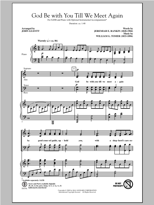 Download William G. Tomer God Be With You Till We Meet Again (arr. John Leavitt) Sheet Music and learn how to play SATB PDF digital score in minutes
