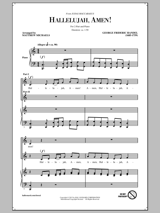 Download George Frideric Handel Hallelujah, Amen! (arr. Matthew Michaels) Sheet Music and learn how to play 2-Part Choir PDF digital score in minutes