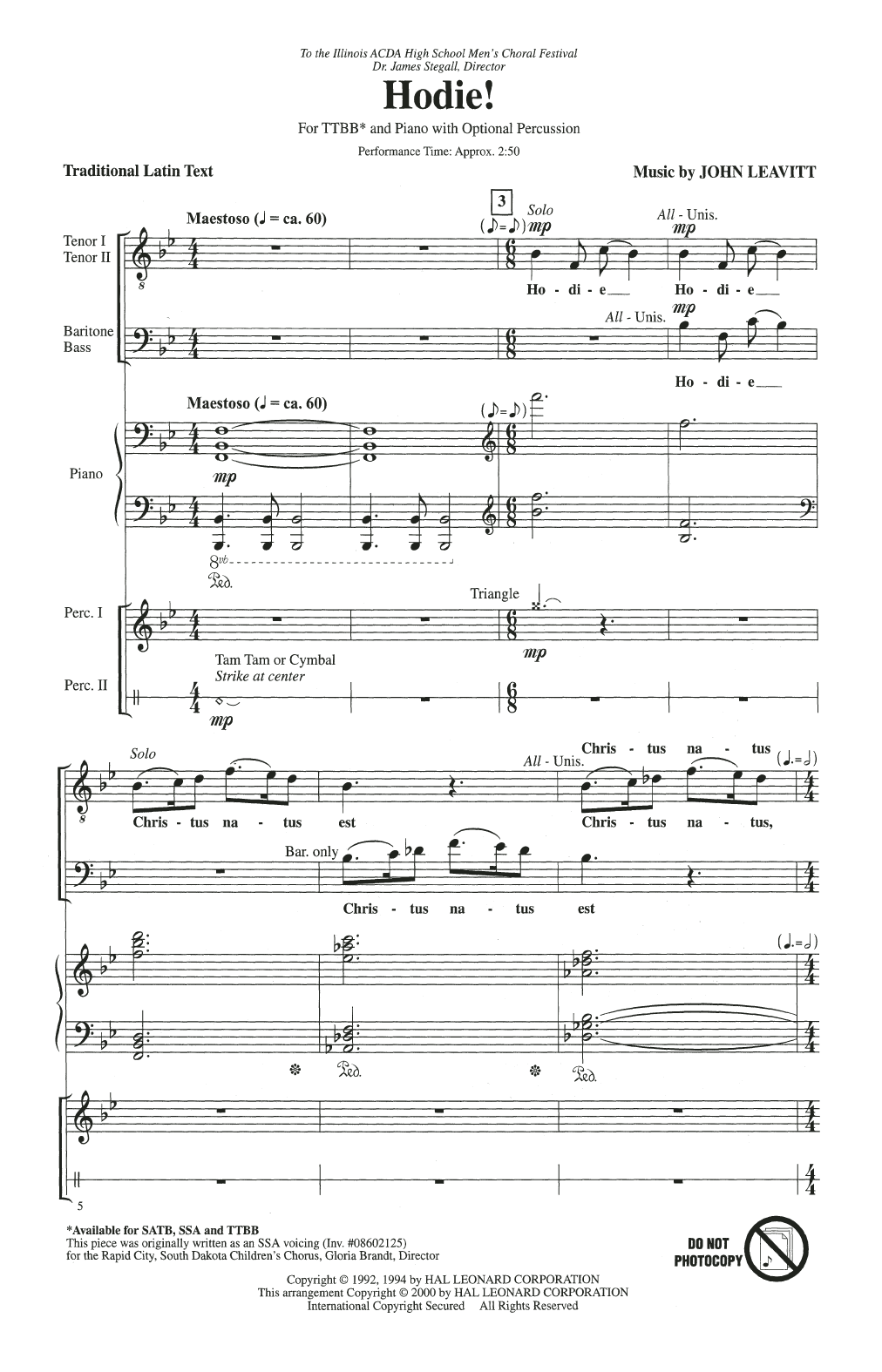 Download John Leavitt Hodie! Sheet Music and learn how to play SSA Choir PDF digital score in minutes