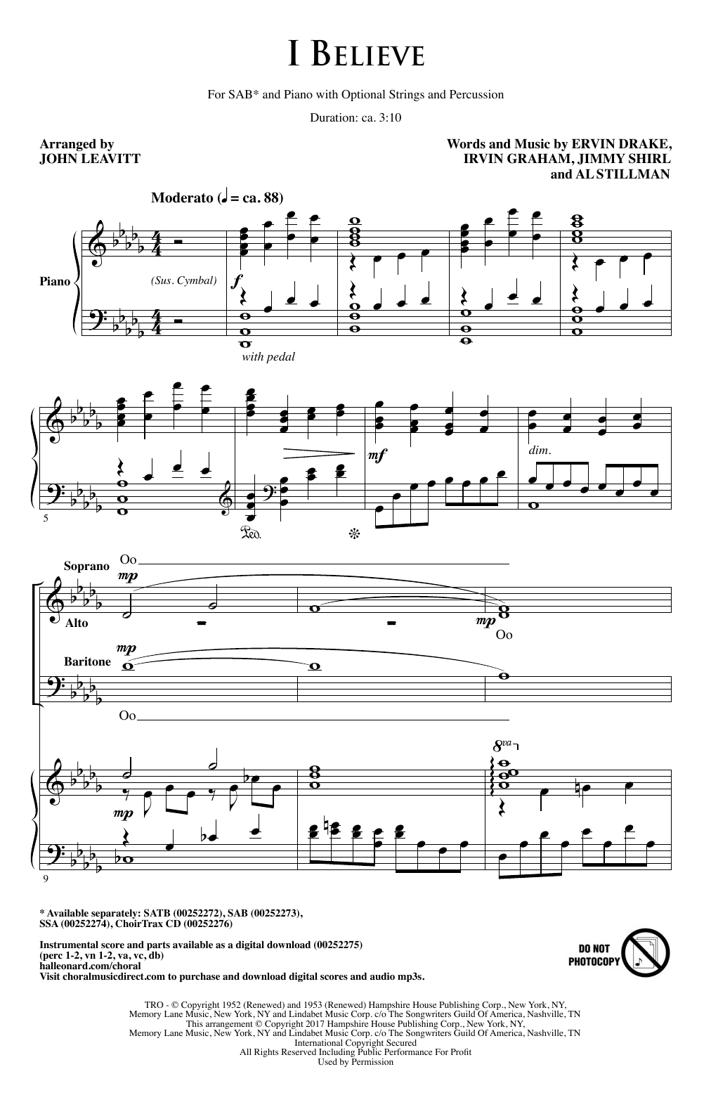 Download John Leavitt I Believe Sheet Music and learn how to play SAB PDF digital score in minutes
