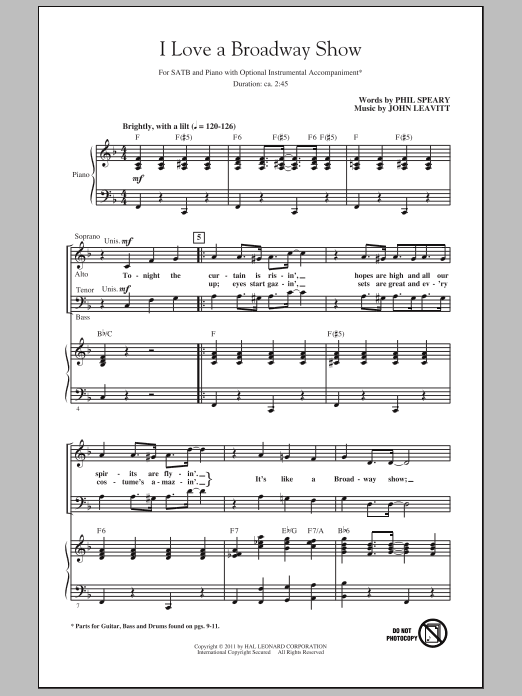 Download John Leavitt I Love A Broadway Show Sheet Music and learn how to play SATB PDF digital score in minutes