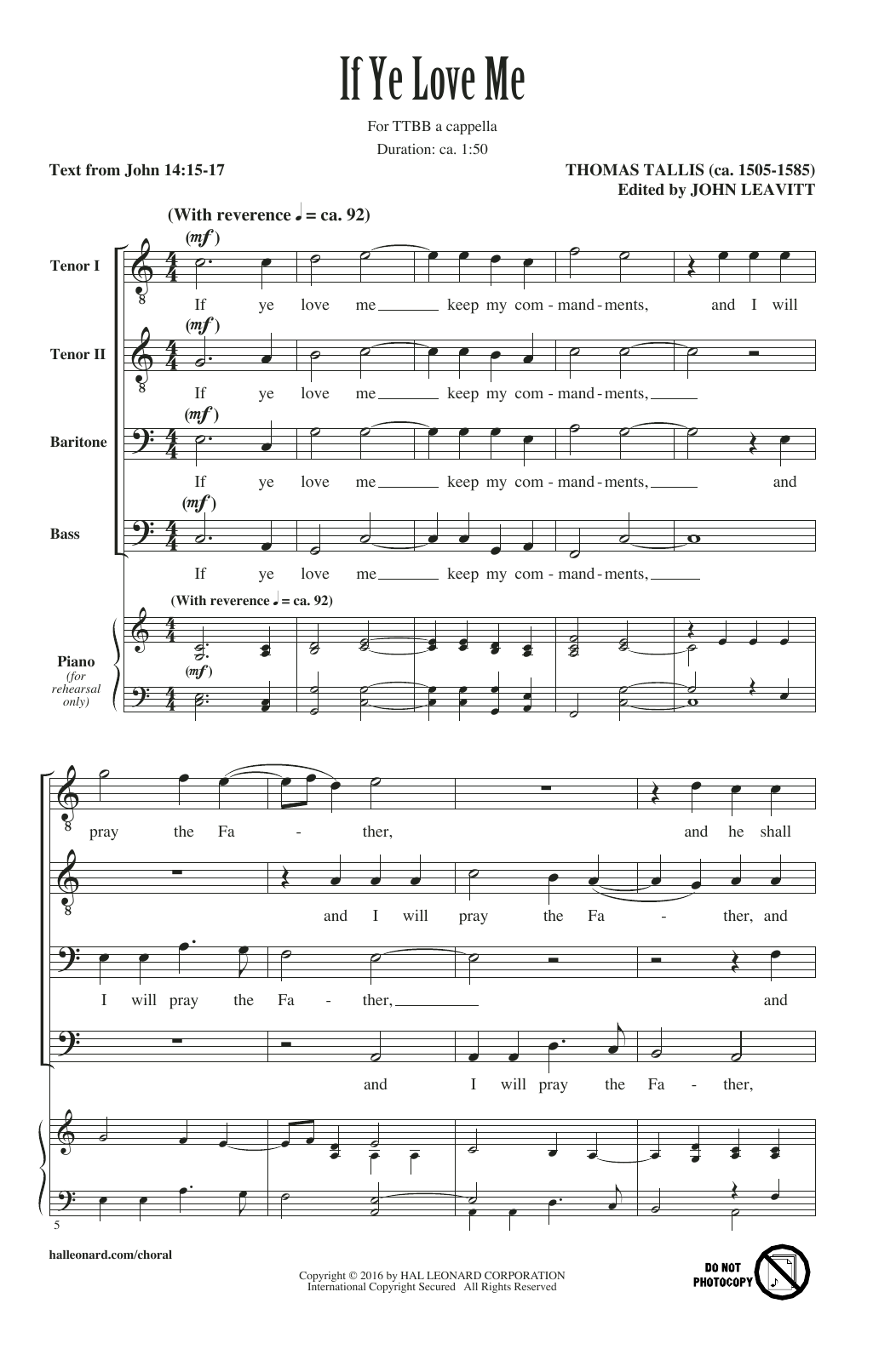 Download John Leavitt If Ye Love Me Sheet Music and learn how to play TTBB PDF digital score in minutes