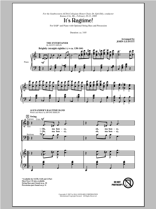 Download John Leavitt It's Ragtime! Sheet Music and learn how to play 2-Part Choir PDF digital score in minutes