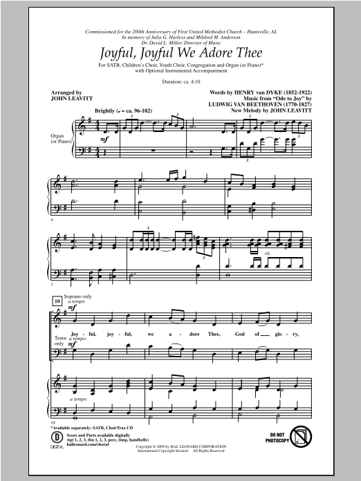 Download John Leavitt Joyful, Joyful, We Adore Thee Sheet Music and learn how to play SATB PDF digital score in minutes