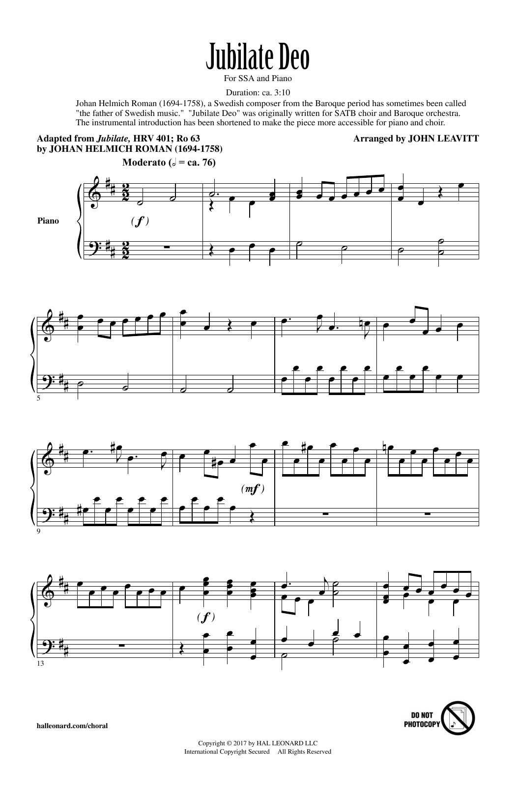 Download John Leavitt Jubilate Deo Sheet Music and learn how to play SSA PDF digital score in minutes