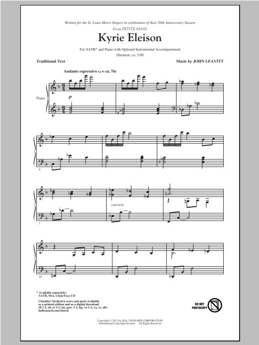 Download John Leavitt Kyrie Eleison Sheet Music and learn how to play SATB PDF digital score in minutes