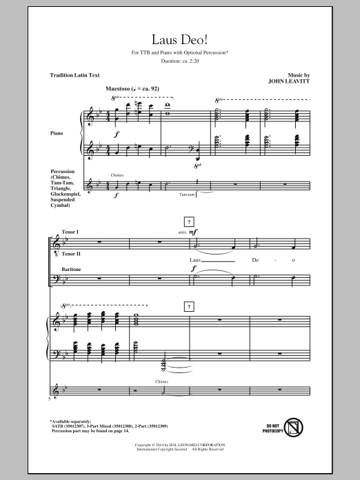 Download John Leavitt Laus Deo! Sheet Music and learn how to play TTBB PDF digital score in minutes