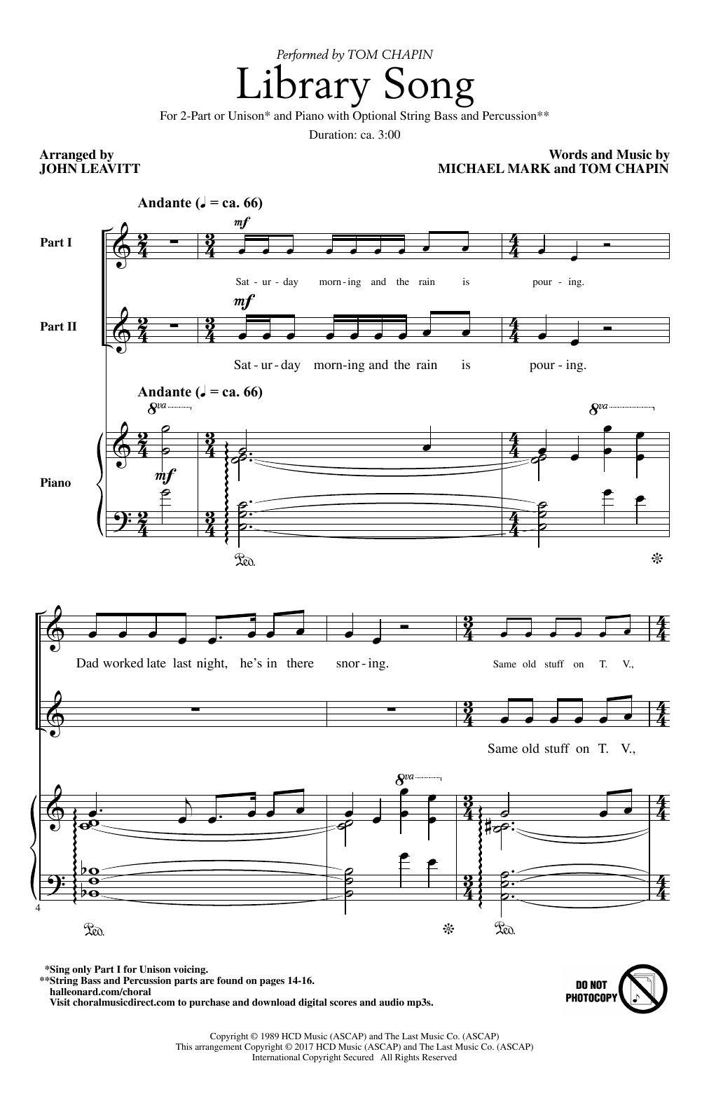 Download John Leavitt Library Song Sheet Music and learn how to play 2-Part Choir PDF digital score in minutes