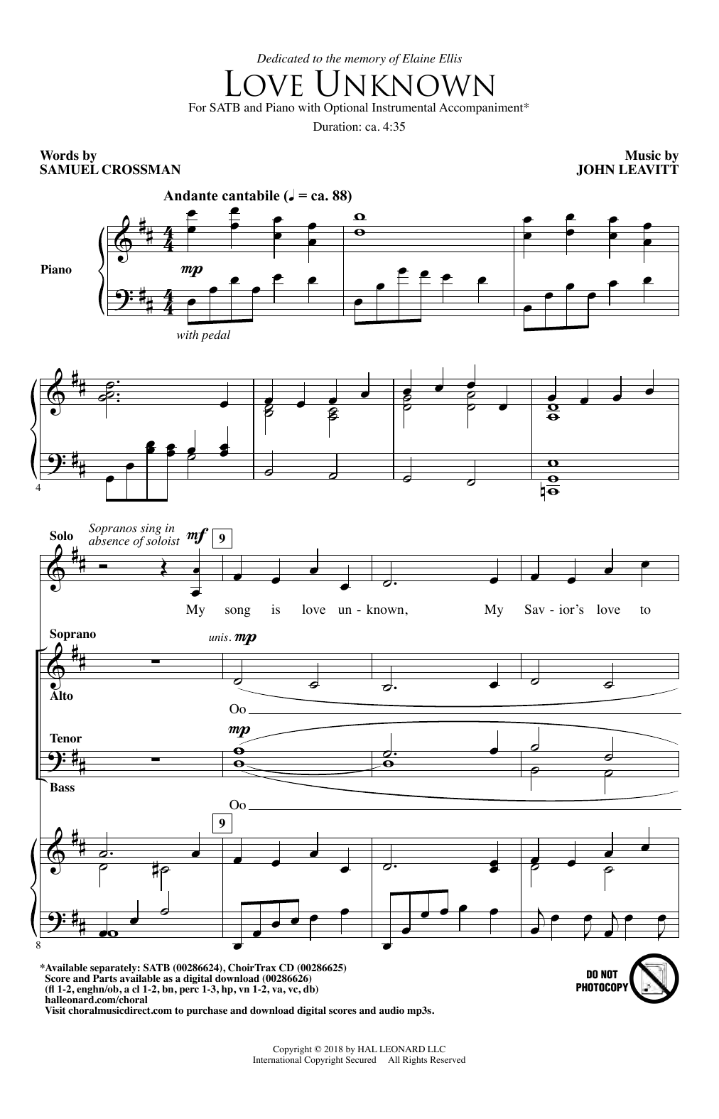 Download John Leavitt Love Unknown Sheet Music and learn how to play SATB Choir PDF digital score in minutes