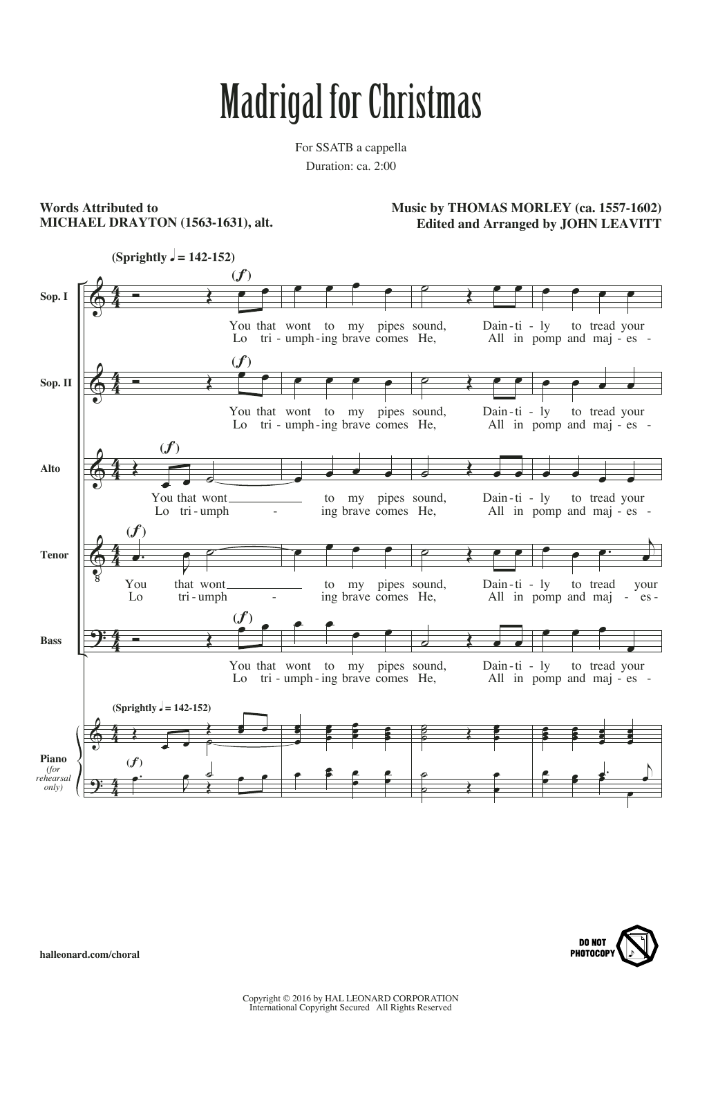 Download John Leavitt Madrigal For Christmas Sheet Music and learn how to play SATB PDF digital score in minutes