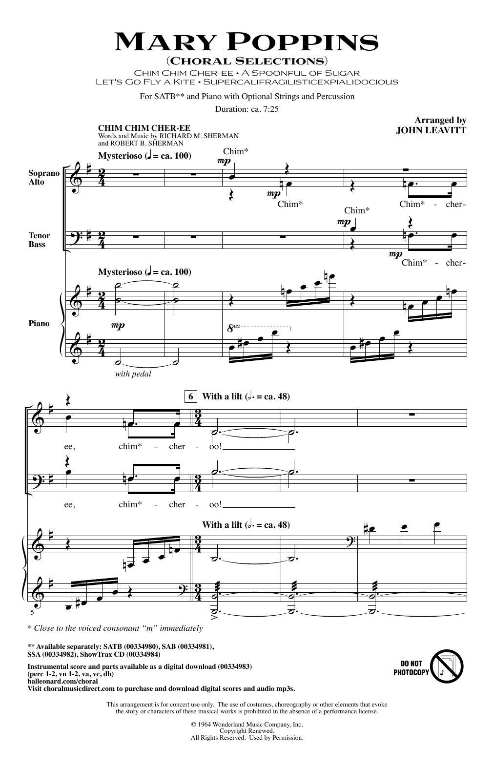 Download John Leavitt Mary Poppins (Choral Selections) Sheet Music and learn how to play SATB Choir PDF digital score in minutes