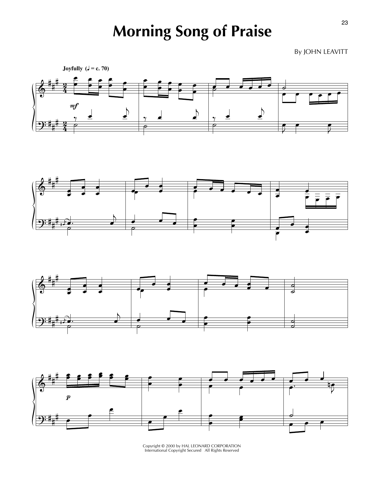 Download John Leavitt Morning Song Of Praise Sheet Music and learn how to play Piano Solo PDF digital score in minutes