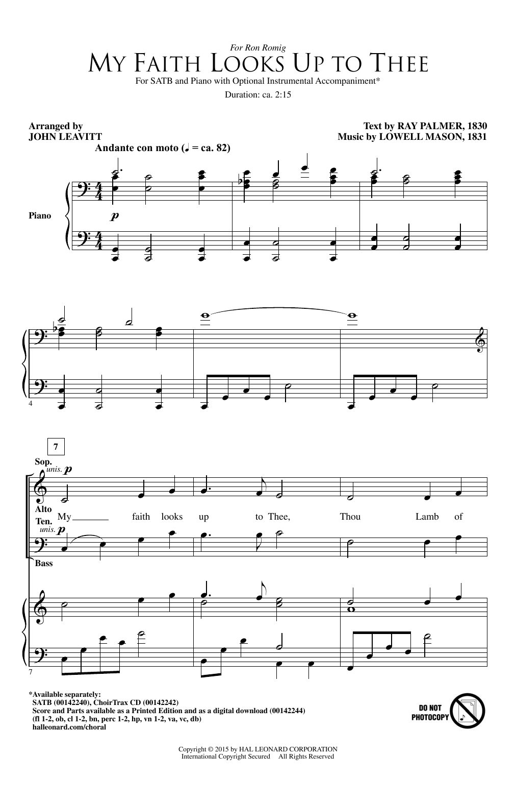Download Lowell Mason My Faith Looks Up To Thee (arr. John Leavitt) Sheet Music and learn how to play SATB PDF digital score in minutes