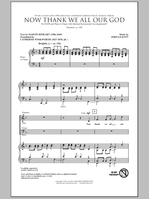 Download John Leavitt Now Thank We All Our God Sheet Music and learn how to play SATB Choir PDF digital score in minutes