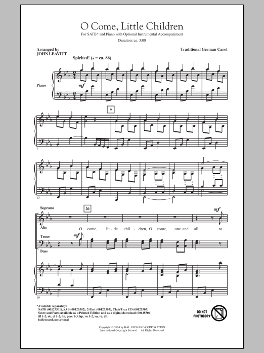 Download John Leavitt O Come, Little Children Sheet Music and learn how to play SAB PDF digital score in minutes