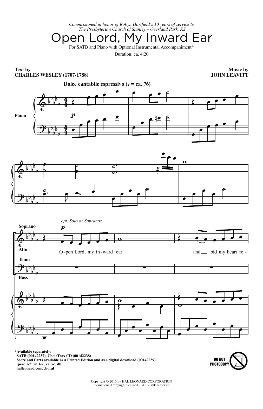 Download John Leavitt Open Lord, My Inward Ear Sheet Music and learn how to play SATB PDF digital score in minutes