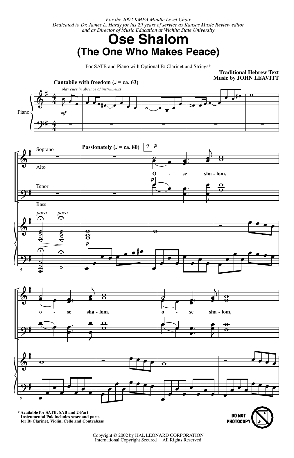 Download John Leavitt Ose Shalom (The One Who Makes Peace) Sheet Music and learn how to play TTBB Choir PDF digital score in minutes