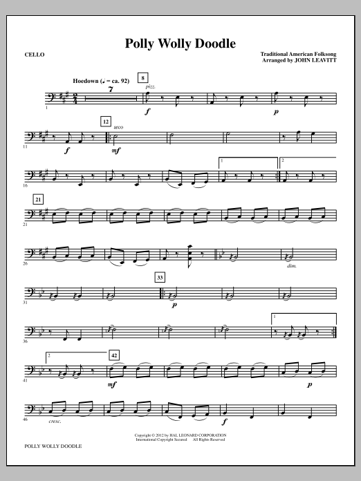 Download John Leavitt Polly Wolly Doodle - Cello Sheet Music and learn how to play Choir Instrumental Pak PDF digital score in minutes