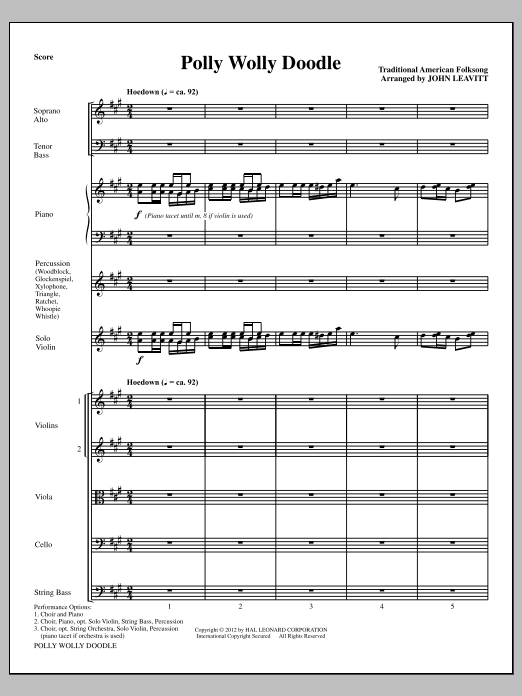 Download John Leavitt Polly Wolly Doodle - Full Score Sheet Music and learn how to play Choir Instrumental Pak PDF digital score in minutes