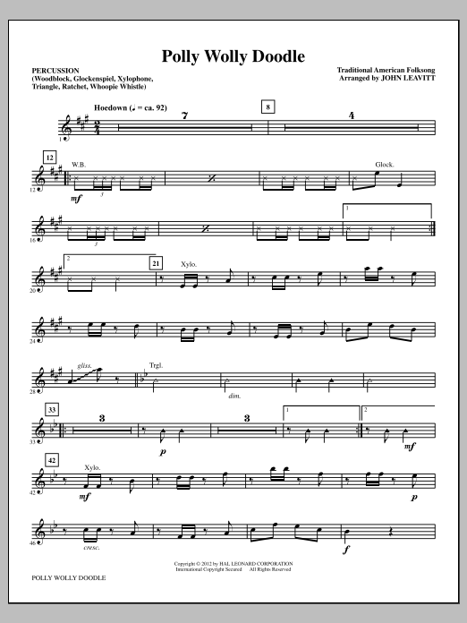 Download John Leavitt Polly Wolly Doodle - Percussion Sheet Music and learn how to play Choir Instrumental Pak PDF digital score in minutes