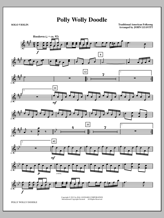 Download John Leavitt Polly Wolly Doodle - Solo Violin Sheet Music and learn how to play Choir Instrumental Pak PDF digital score in minutes