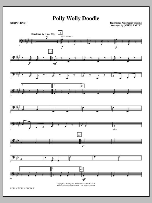 Download John Leavitt Polly Wolly Doodle - String Bass Sheet Music and learn how to play Choir Instrumental Pak PDF digital score in minutes