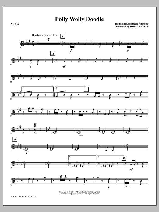 Download John Leavitt Polly Wolly Doodle - Viola Sheet Music and learn how to play Choir Instrumental Pak PDF digital score in minutes