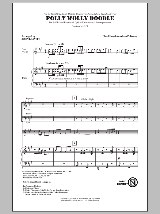 Download Traditional Folksong Polly Wolly Doodle (arr. John Leavitt) Sheet Music and learn how to play SATB PDF digital score in minutes