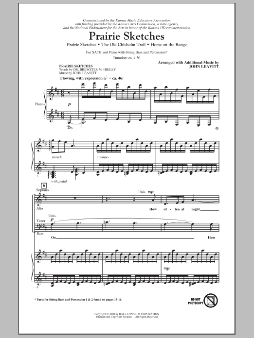 Download John Leavitt Prairie Sketches (Medley) Sheet Music and learn how to play SATB Choir PDF digital score in minutes