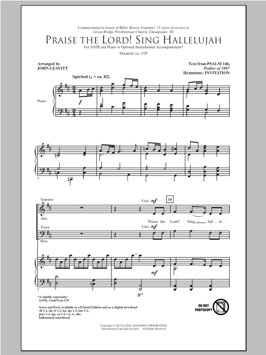 Download Traditional Praise The Lord! Sing Hallelujah (arr. John Leavitt) Sheet Music and learn how to play SATB PDF digital score in minutes