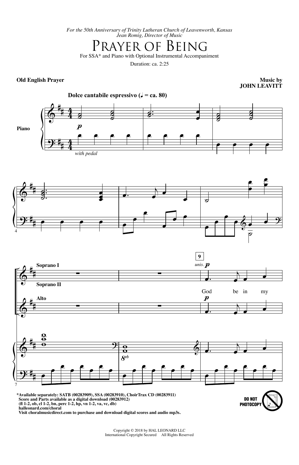 Download John Leavitt Prayer Of Being Sheet Music and learn how to play SSA Choir PDF digital score in minutes