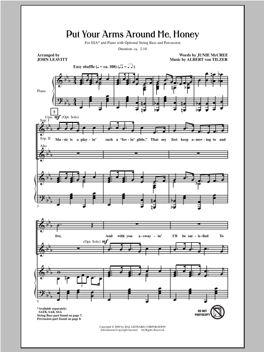Download Albert Von Tilzer Put Your Arms Around Me, Honey (arr. John Leavitt) Sheet Music and learn how to play SATB PDF digital score in minutes