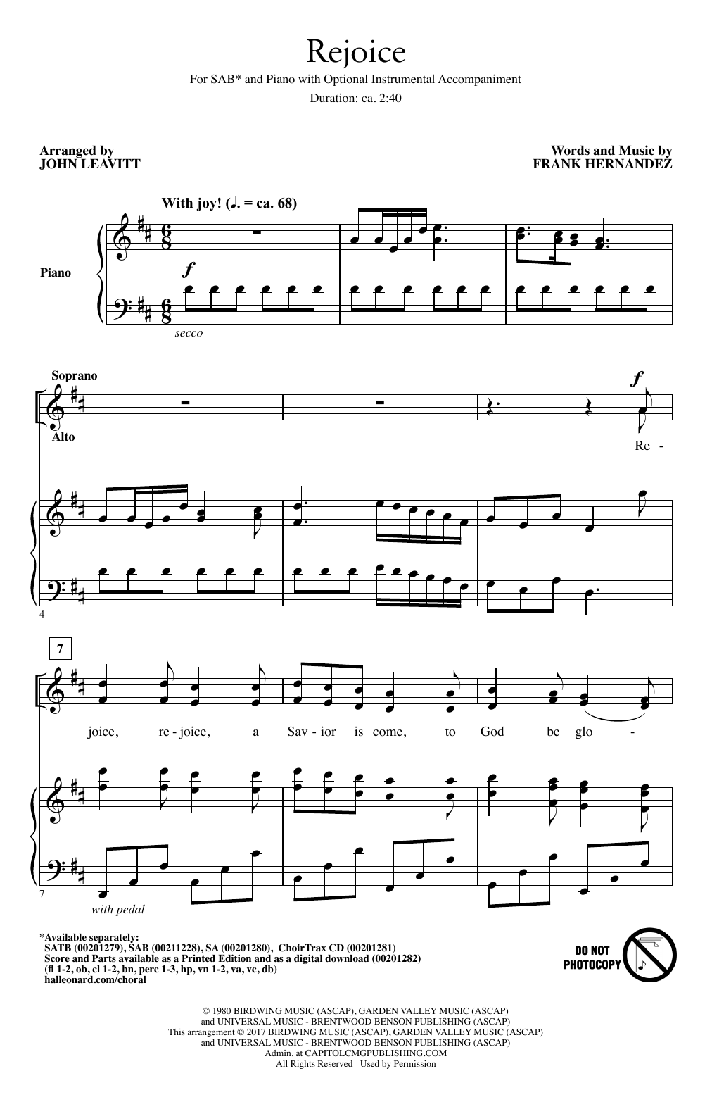 Download John Leavitt Rejoice Sheet Music and learn how to play SAB PDF digital score in minutes