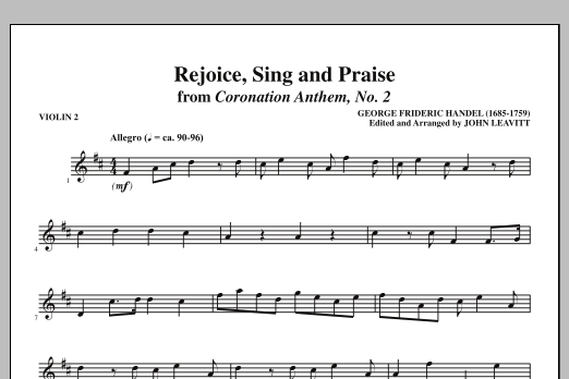 Download John Leavitt Rejoice, Sing And Praise - Violin 2 Sheet Music and learn how to play Choir Instrumental Pak PDF digital score in minutes