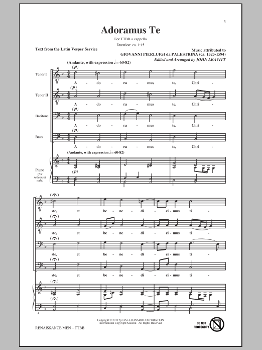 Download Giovanni Palestrina Renaissance Men (arr. John Leavitt) Sheet Music and learn how to play TTBB PDF digital score in minutes