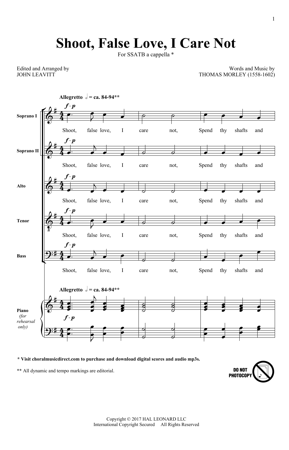 Download John Leavitt Shoot, False Love, I Care Not Sheet Music and learn how to play SATB PDF digital score in minutes