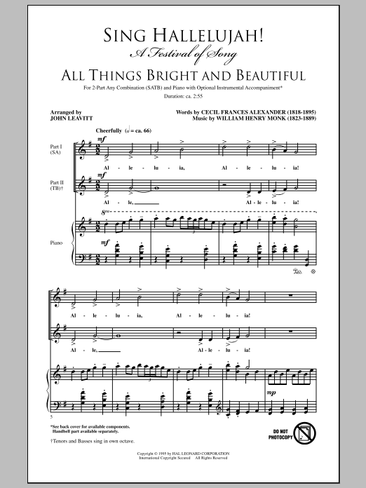 Download John Leavitt Sing Hallelujah! A Festival Of Song Sheet Music and learn how to play SATB Choir PDF digital score in minutes