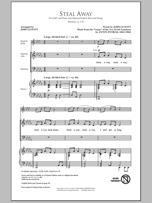 Download John Leavitt Steal Away (Steal Away To Jesus) Sheet Music and learn how to play SATB Choir PDF digital score in minutes
