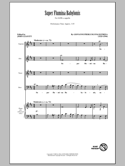 Download Giovanni Palestrina Super Flumina Babylonis (arr. John Leavitt) Sheet Music and learn how to play SATB PDF digital score in minutes