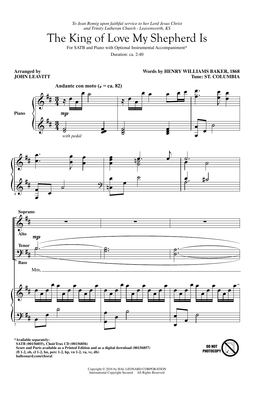 Download John Leavitt The King Of Love My Shepherd Is Sheet Music and learn how to play SATB PDF digital score in minutes