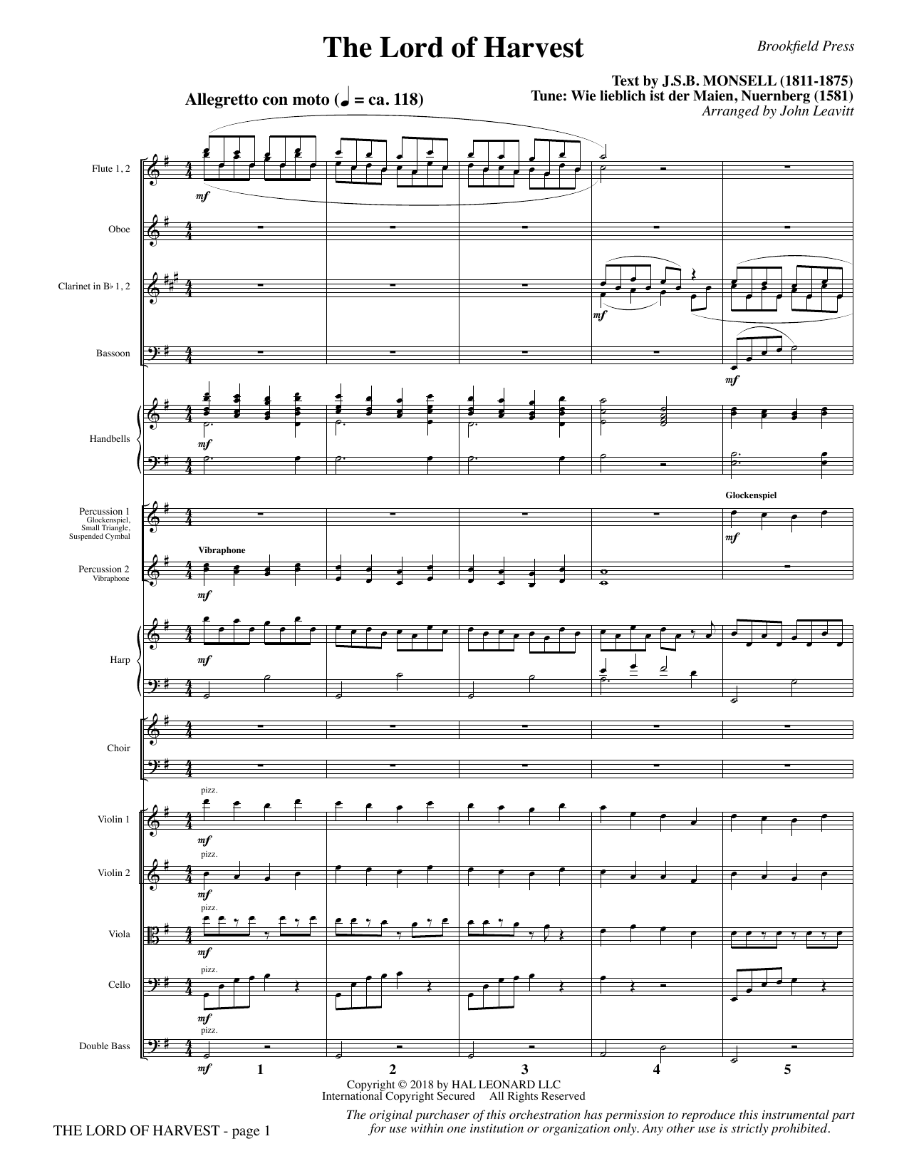 Download John Leavitt The Lord of Harvest - Full Score Sheet Music and learn how to play Choir Instrumental Pak PDF digital score in minutes