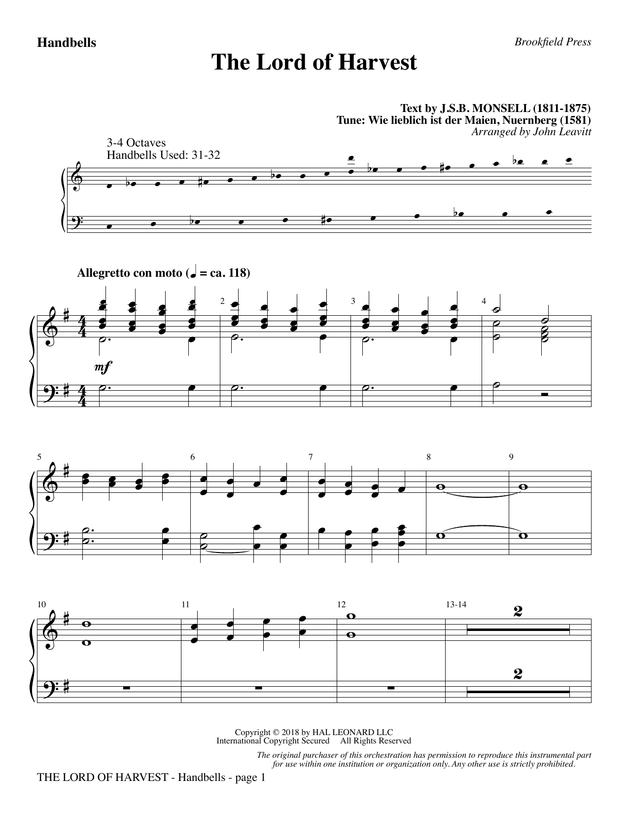Download John Leavitt The Lord of Harvest - Handbells Sheet Music and learn how to play Choir Instrumental Pak PDF digital score in minutes