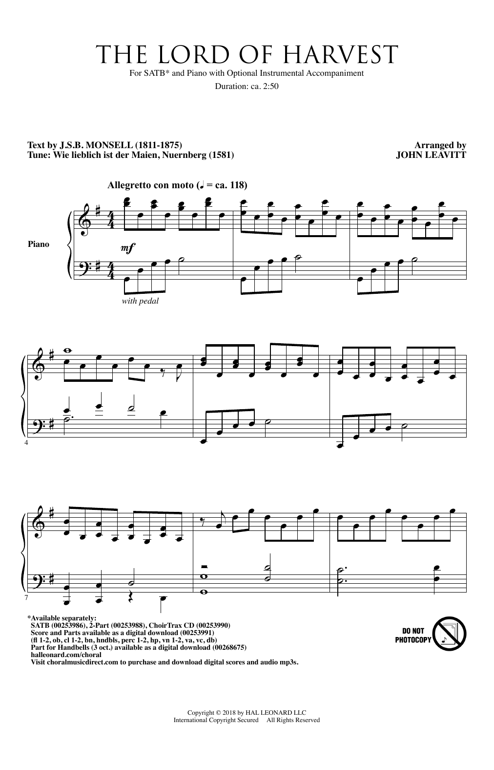 Download John Leavitt The Lord Of Harvest Sheet Music and learn how to play 2-Part Choir PDF digital score in minutes