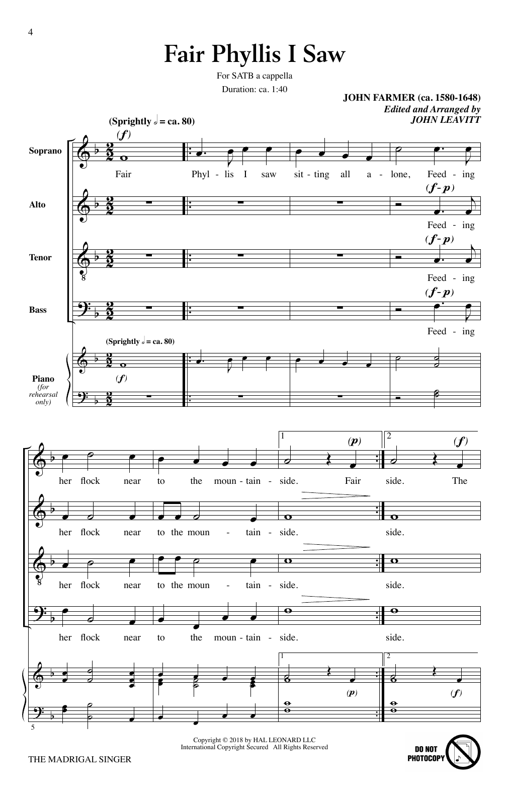 Download John Leavitt The Madrigal Singer Sheet Music and learn how to play SATB Choir PDF digital score in minutes