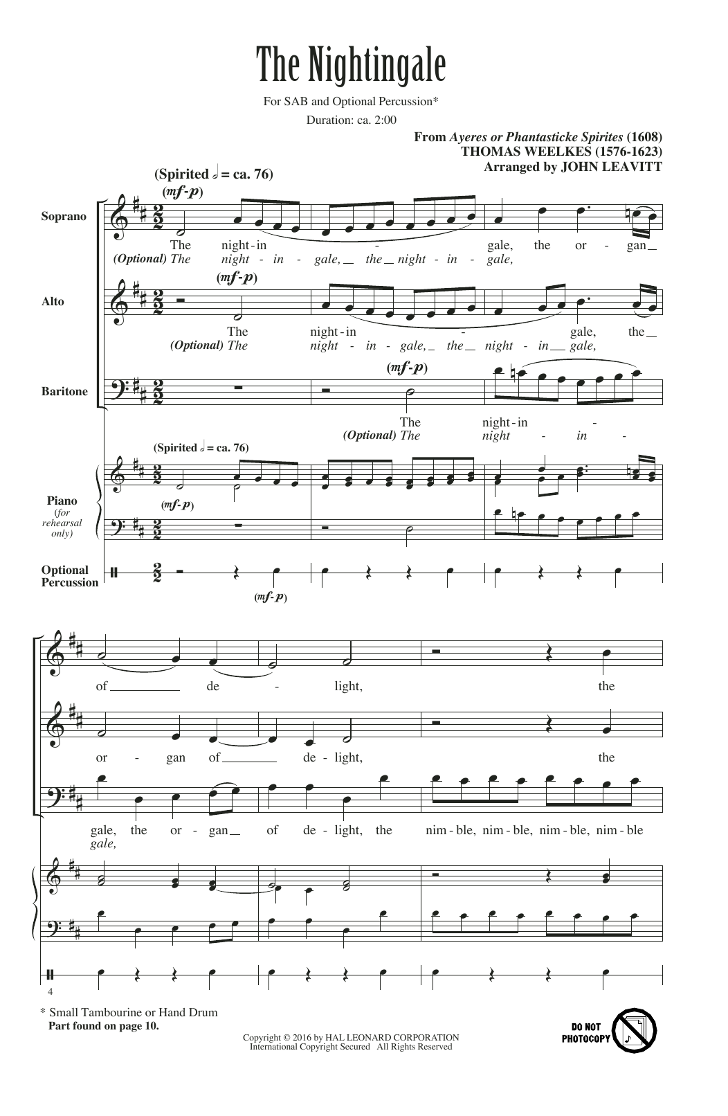 Download John Leavitt The Nightingale, The Organ Of Delight Sheet Music and learn how to play SAB PDF digital score in minutes