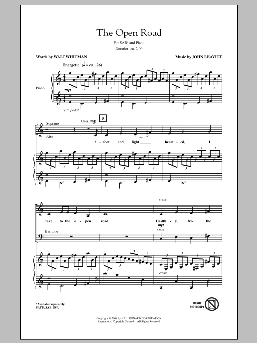 Download John Leavitt The Open Road Sheet Music and learn how to play SATB PDF digital score in minutes