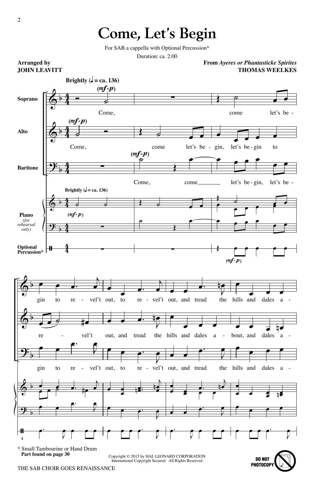 Download John Leavitt The SAB Choir Goes Renaissance Sheet Music and learn how to play SAB PDF digital score in minutes