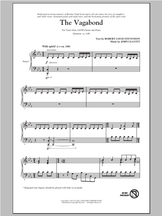 Download John Leavitt The Vagabond Sheet Music and learn how to play SATB PDF digital score in minutes