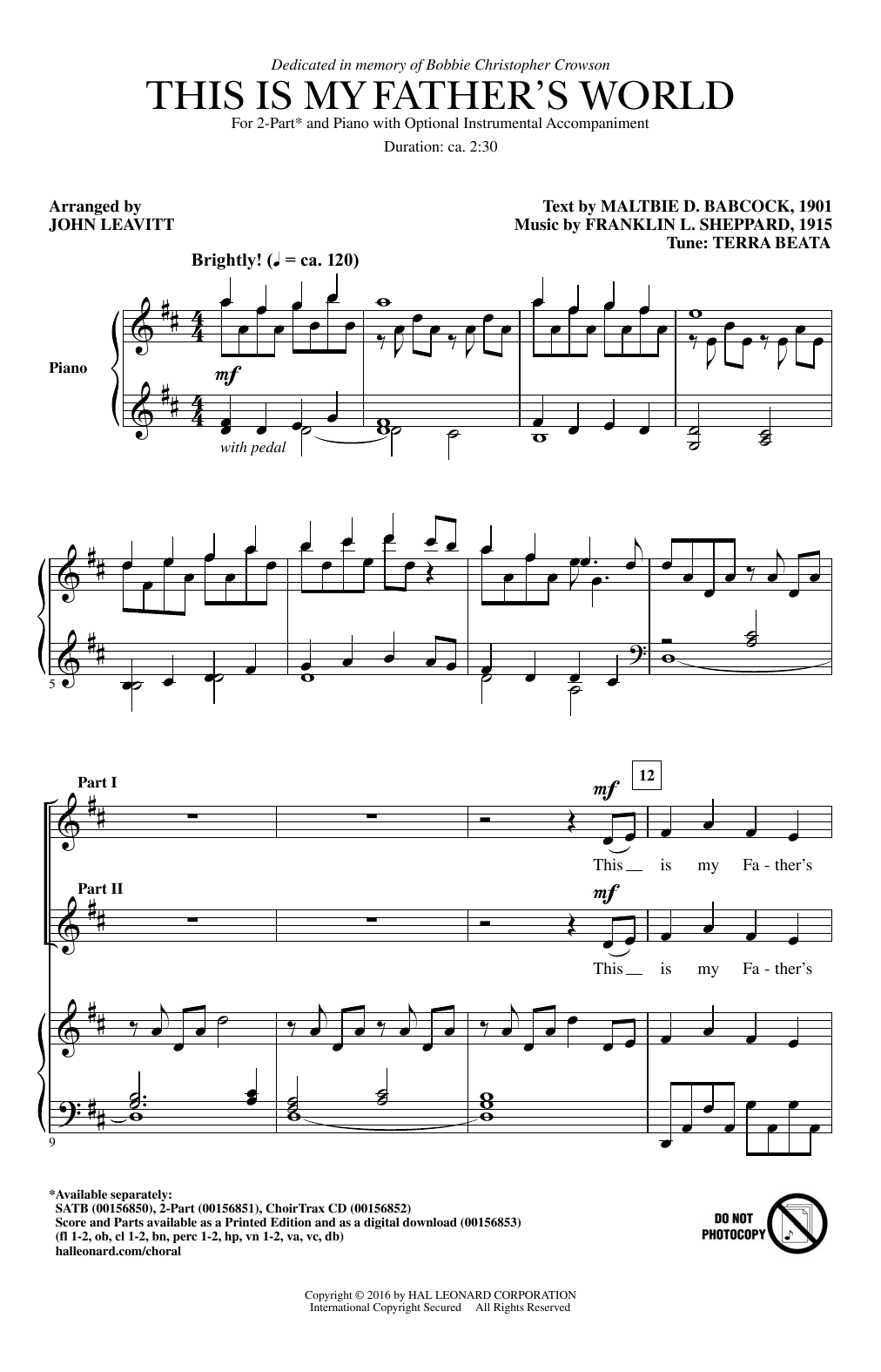 Download John Leavitt This Is My Father's World Sheet Music and learn how to play SATB PDF digital score in minutes